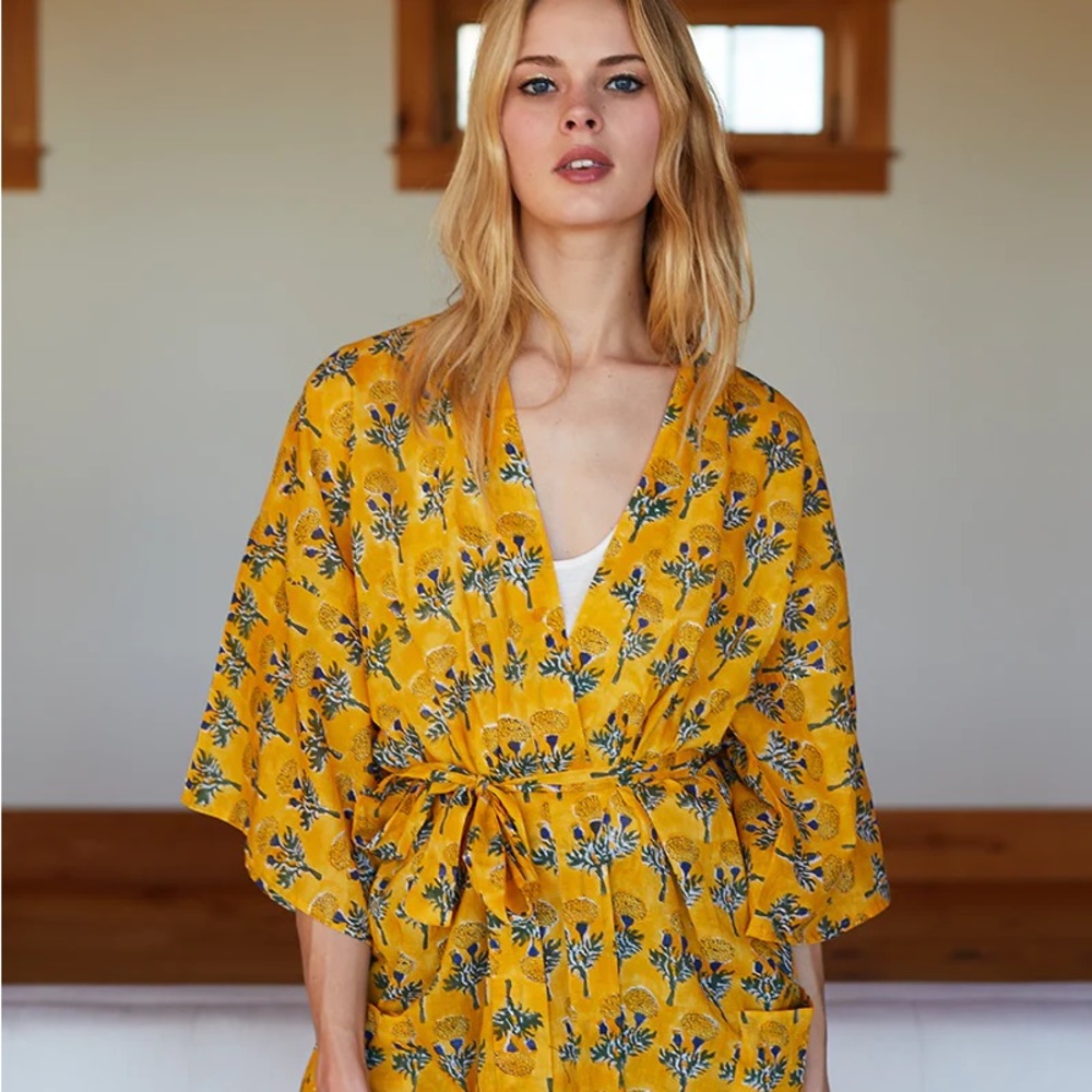 Emerson Fry Fete Kimono in Yellow Marigolds